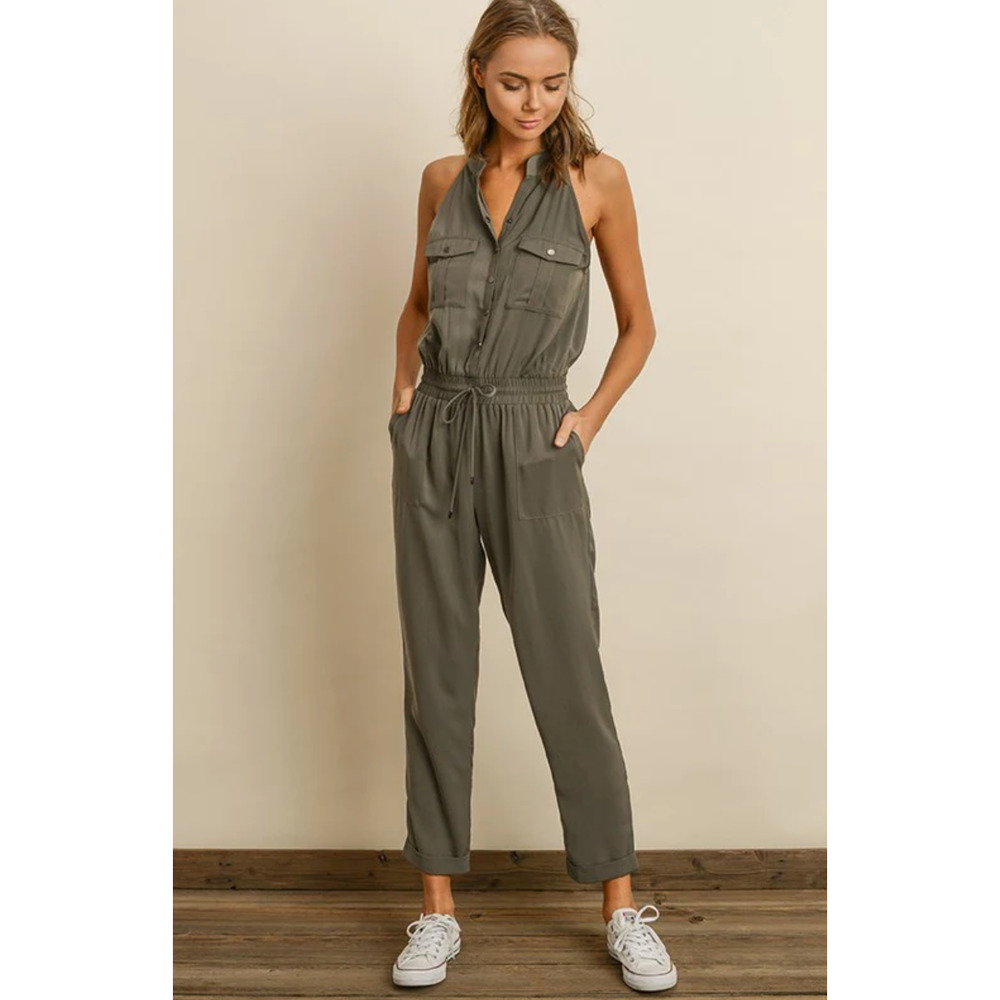 Dress Forum Size Medium Sage Jumpsuit Sleeveless Buttondown